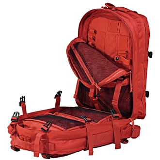 red empty stomp tactical trauma medical field bag-opened